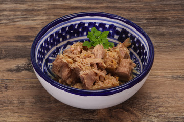 Canned tuna fish in the bowl
