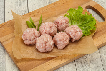 Homemade raw pork minced meatball for cooking