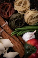 Pasta and some fresh vegetables.