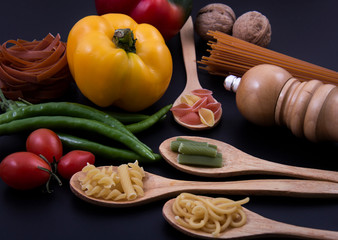 Linguine, fusilli, tagliatelle and pipe shaped pasta.