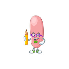 Legionella pneunophilla student cartoon character studying with pencil