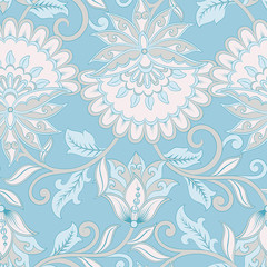 elegance seamless pattern with ethnic flowers and leaf, vector floral illustration in vintage style