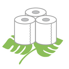 葉っぱの上に3個置いたトイレットペーパーのイラスト