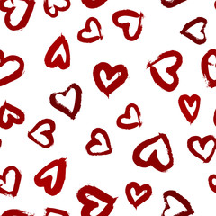 seamless pattern with hearts. grunge hearts repeated pattern. vector rough hearts of brush strokes seamless pattern