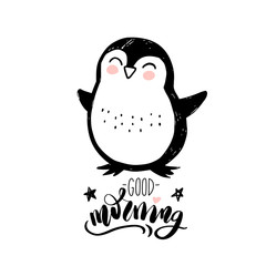 Hand drawn cute penguin isolated on white. Doodle cute animal illustration. Vector character.