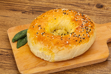 Hot tasty Uzbek flatbread for snack