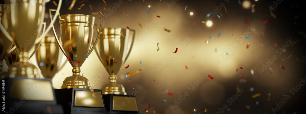 Canvas Prints golden trophy cup on gold background. copy space for text. 3d rendering.