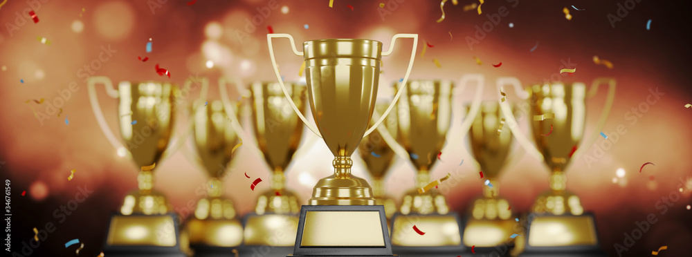 Canvas Prints golden trophy cup on gold background. copy space for text. 3d rendering.