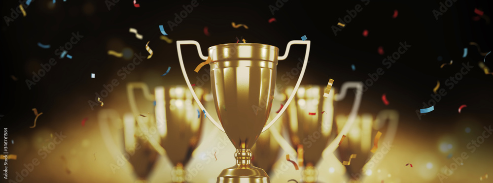Canvas Prints golden trophy cup on gold background. copy space for text. 3d rendering.