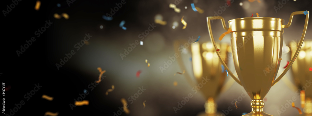 Canvas Prints golden trophy cup on gold background. copy space for text. 3d rendering.