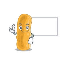 Humorous shigella flexneri cartoon design Thumbs up bring a white board