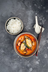 Tom yum soup with seafood rice in the decor