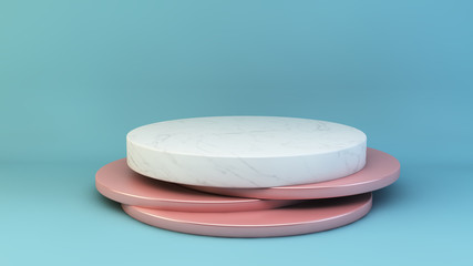 Product presentation platform on marble and pink