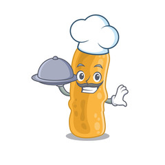 Shigella flexneri chef cartoon character serving food on tray