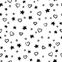 Seamless pattern, Abstract doodle Dots, Black and white background