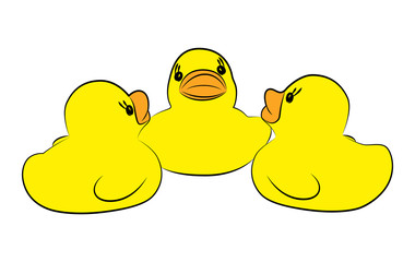 3 Yellow duck toy on white background. Business, Leadership, Teamwork or Friendship Concept. Vector