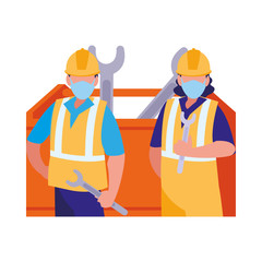 men working with tools and mask