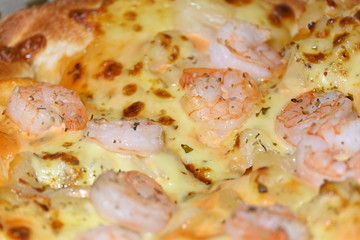 italian pizza cheese with pineapple and shrimp topping sea food