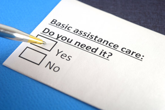 One person is answering question about basic assistance care.