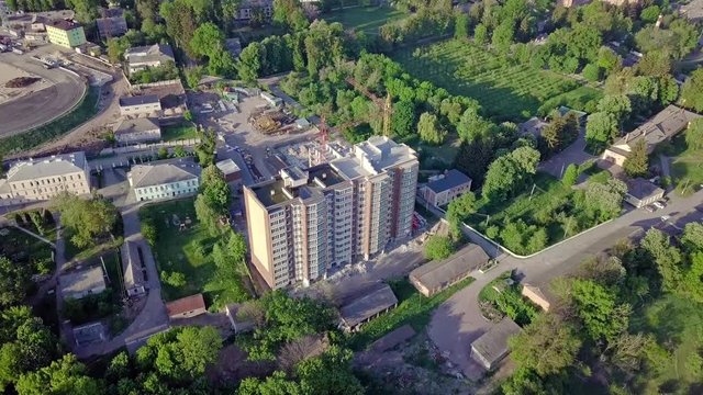 Aerial view of construction of a multistorey building