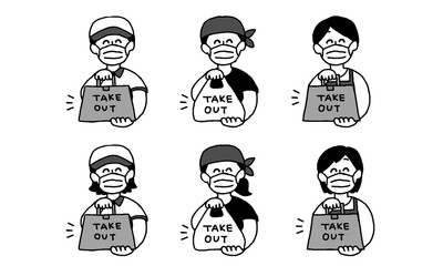 テイクアウト品を手に持つ人物セット（シンプル）