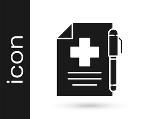 Grey Medical prescription and pen icon isolated on white background. Rx form. Recipe medical. Pharmacy or medicine symbol. Vector Illustration