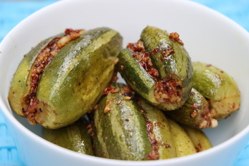 Bharwa Parwal or patal Sabzi, Stuffed Pointed Gourd Dry fry, Indian food 