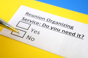 Obraz premium One person is answering question about reunion organizing service.