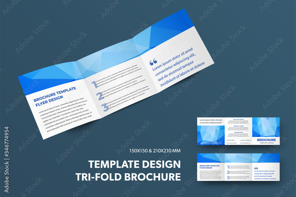 Aufkleber Presentation of a square booklet with an abstract blue pattern, brochures with text for business, front and back view.