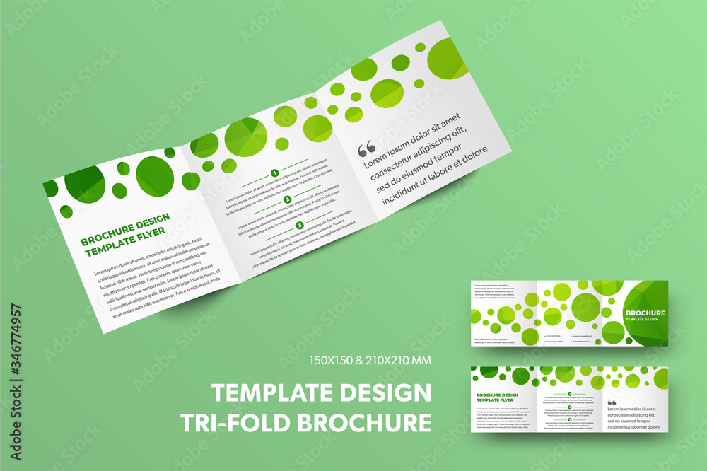 Poster Standard square trifold template with circles and abstract pattern, brochure with description for business, isolated on background.