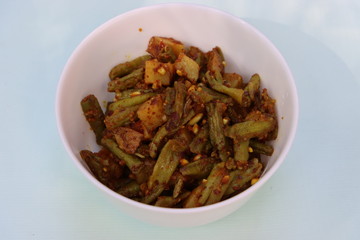 chawali ki subji, long bean potato fry, Indian food