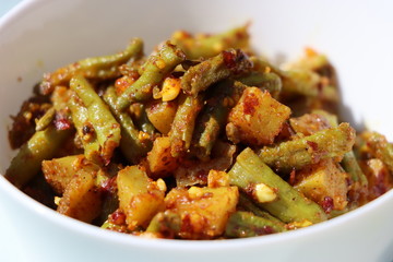 Chawali ki subji, long bean potato fry, Indian Food
