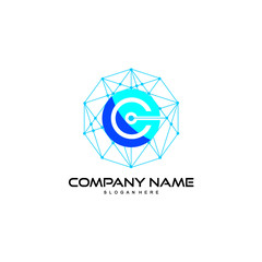 network, communication with letter C logo design vector