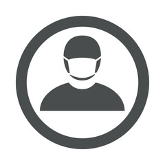 Icono plano hombre con máscara hospital en círculo color gris