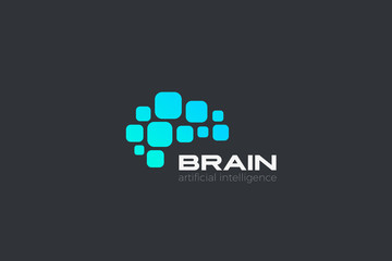 Digital Brain Logo design abstract vector template. Think Artificial Intelligence Logotype concept icon.