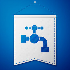 Blue Water tap icon isolated on blue background. White pennant template. Vector Illustration