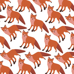 Pattern with fox character. Vector illustration. For print, poster, textiles, cards, paper.