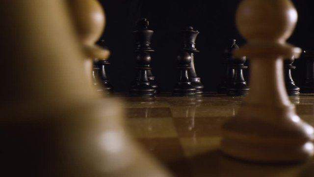 Dollyshot of chess board with starting positions