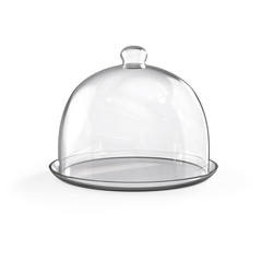 Glass transparent dome for dishes. Closed cloche front view. Dishes for restaurants. Restaurant cloche. 3d realistic illustration isolated on white background.