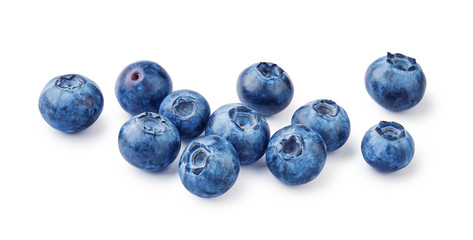 Fresh blueberries isolated on white background.