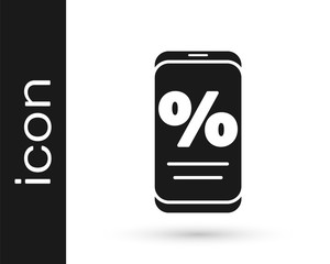 Grey Percent discount and mobile phone icon isolated on white background. Sale percentage - price label, tag. Vector Illustration