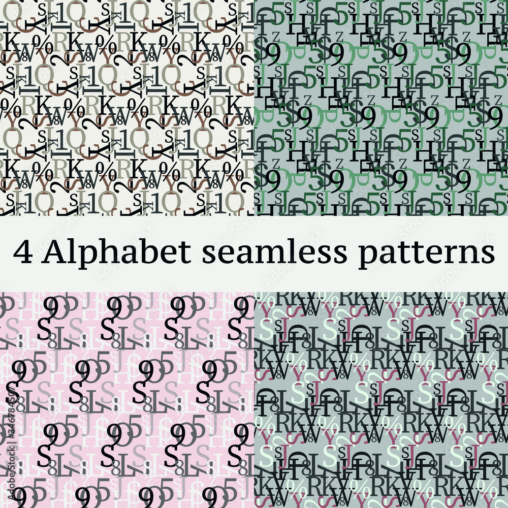 Fototapete set of vector seamless patterns. latin alphabet, numbers, math symbols.