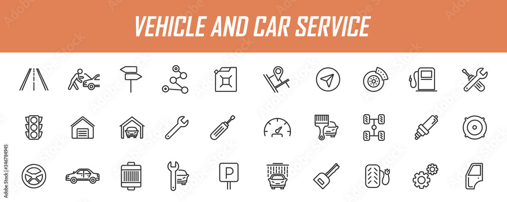 Aufkleber set of linear car service icons. vehicle icons in simple design. vector illustration
