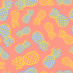 Cheerful pineapple background. Yellow-pink contrast.