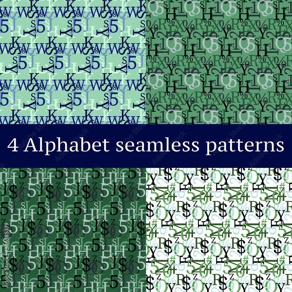 Fototapete set of vector seamless patterns. latin alphabet, numbers, math symbols.