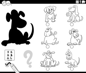 shadows game with cartoon dogs color book page