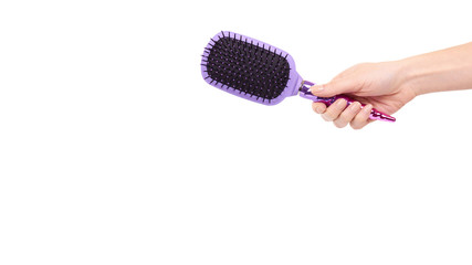 Purple hairbrush, hair care and beauty.