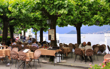 People at restaurant in Bellagio, Lake Como, Italy