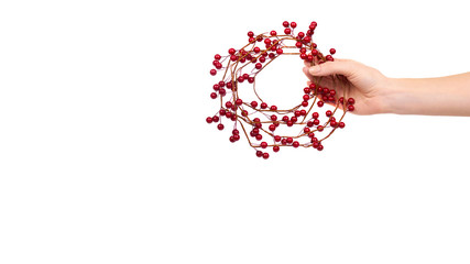 Red berry wreath, holiday decoration.