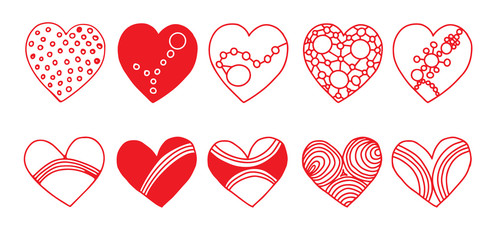 Heart icons set. Hand drawn hearts doodles collection. Romance and love icon vector illustrations.